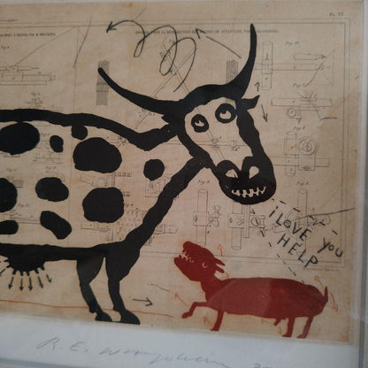 Raymond Waydelich (French, B. 1938) - Cow Original Serigraph Print Signed Framed