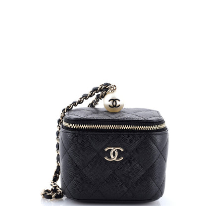Chanel Classic Pearl Vanity Case With Chain Quilted Caviar Mini