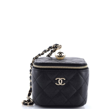 Chanel Classic Pearl Vanity Case With Chain Quilted Caviar Mini