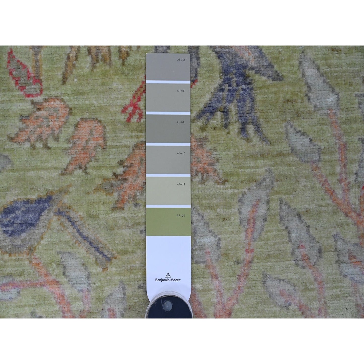 2'4"X7'9" Green Hand Knotted Afghan Peshawar Birds Design Wool Runner Rug