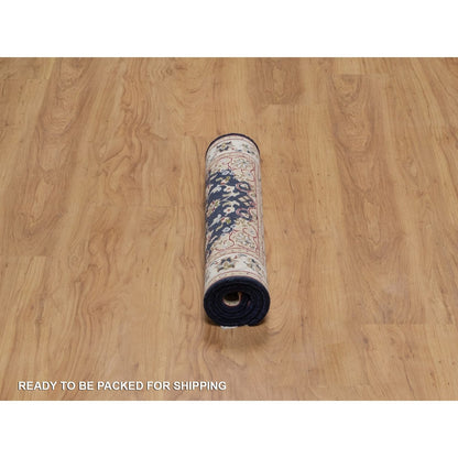 2'1"X3'2" Navy Wool And Silk Nain Medallion Design Hand Knotted Mat Rug