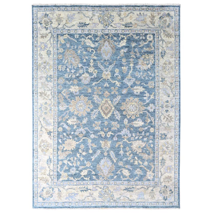 9'X12'1" Aegean Blue Oushak Design Hand Knotted Soft Wool Oriental Rug