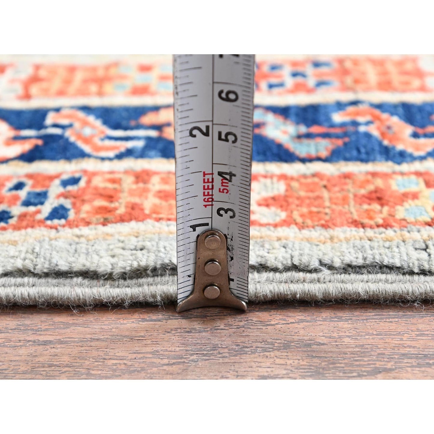 2'9"X7'6" Pastel Gray Caucasian Design Soft Wool Hand Knotted Runner Rug