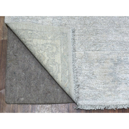 6'1"X9' Hand Knotted With Faded Colors White Wash Peshawar Shiny Wool Rug