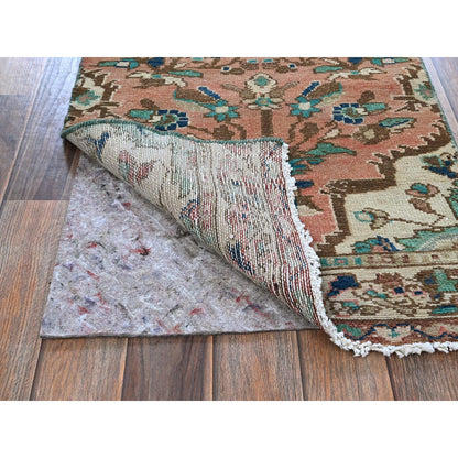 2'X9' Salmon Pink Vintage Zoroastrian Heris Hand Knotted Wool Runner Rug