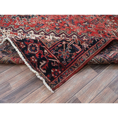 9'5"X11' Red Vintage Zoroastrian Heris Pure Wool Hand Knotted Squarish Rug