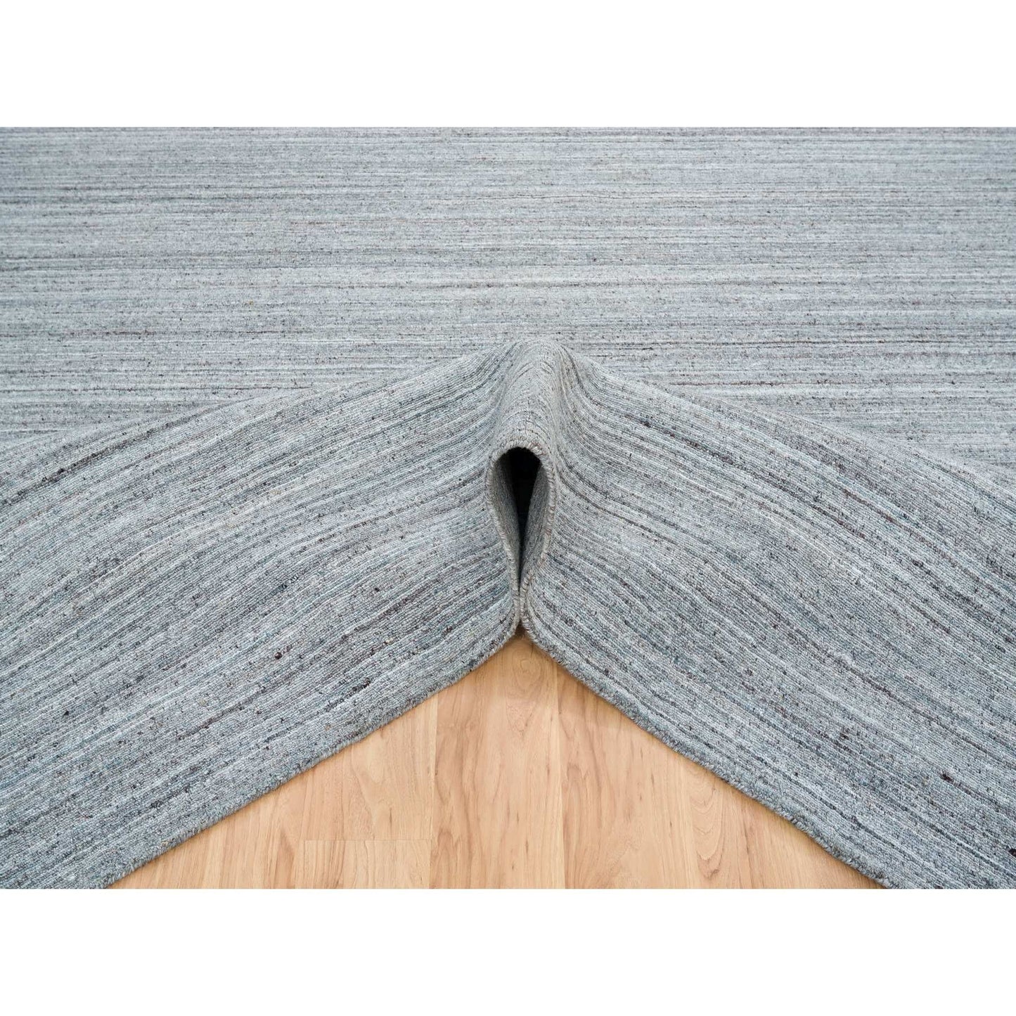 12'X12' Gray Wool Hand Loomed Modern Striae Design Square Oriental Rug