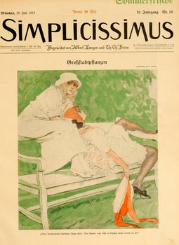Simplicissimus 1913 By Kainer Lying In Park On Linen Original