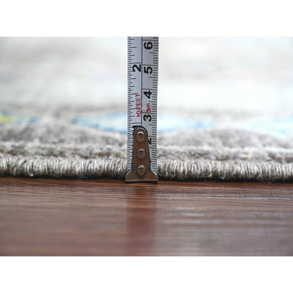 8'1"X9'6" Gray Geometric Design,Berber Influence Wool Hand Knotted Rug
