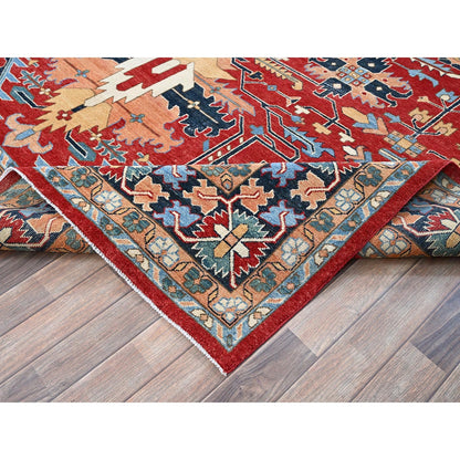8'10"X12' Red Peshawar With Seeripe Heris Design Hand Knotted Soft Wool Rug