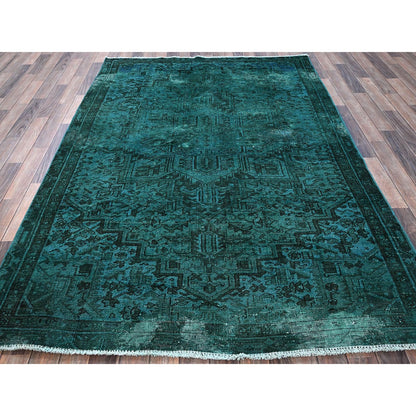 5'5"X8'3" Teal Overdyed Vintage Zoroastrian Heris Hand Knotted Wool Rug