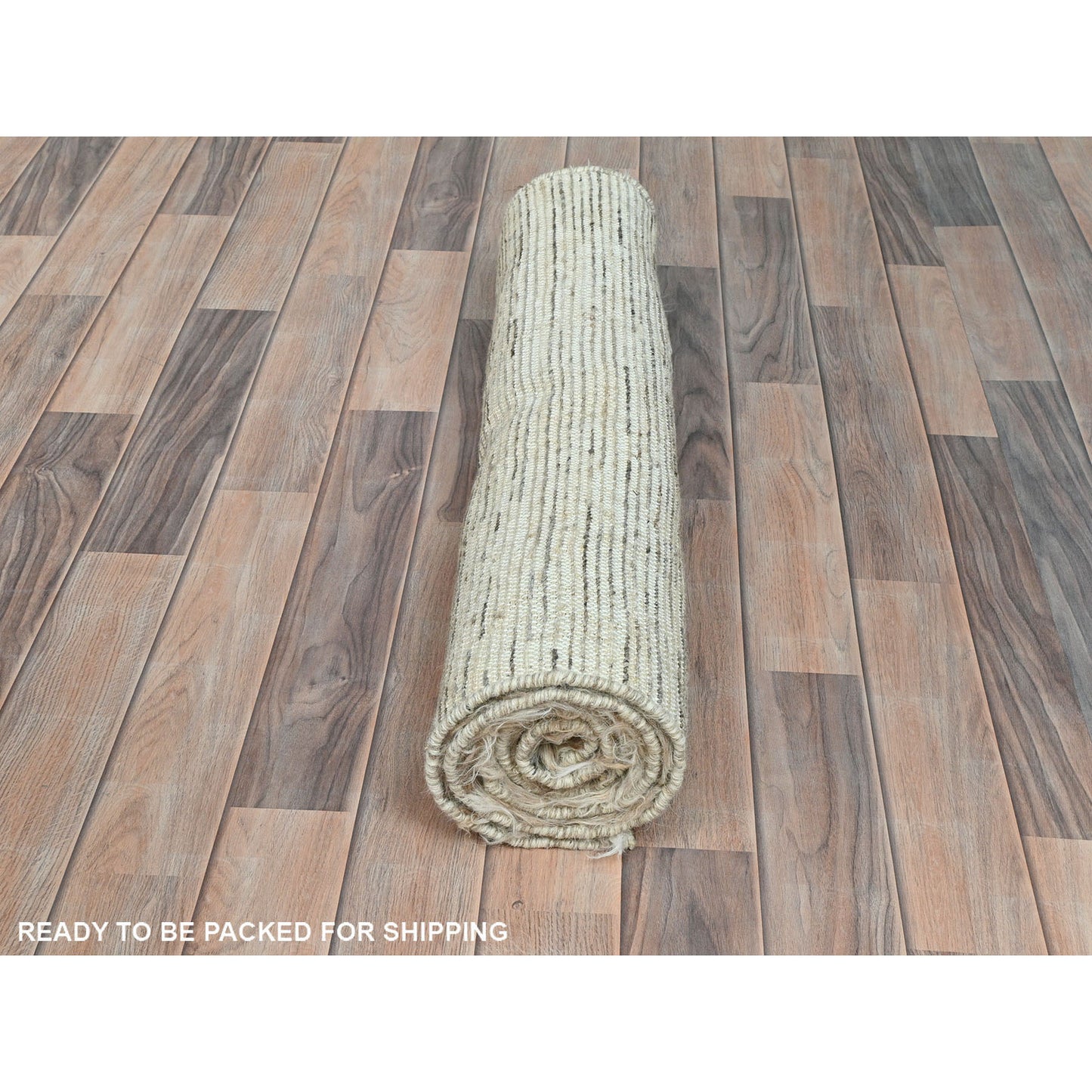 2'10"X5'5" Beige Shaggy Moroccan Undyed Natural Wool Hand Knotted Rug