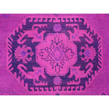 8'X10' Hot Pink Overdyed Kazak Medallions Design Hand Knotted Wool Rug