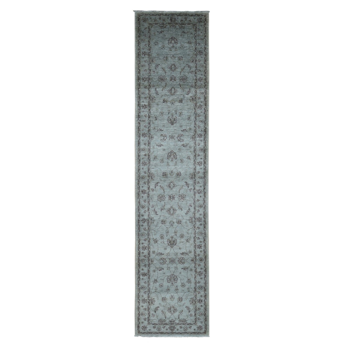 2'8"X13' Gray Overdyed Ziegler Mahal Pure Wool Hand Knotted Runner Rug