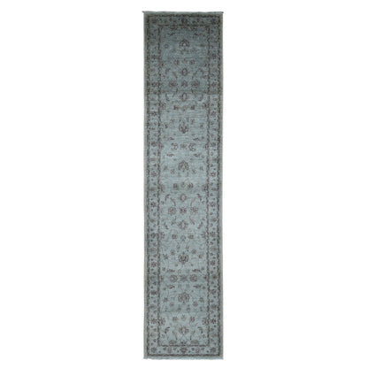 2'8"X13' Gray Overdyed Ziegler Mahal Pure Wool Hand Knotted Runner Rug