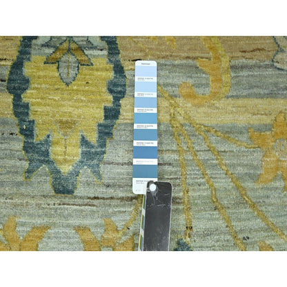 9'1"X12'1" Gray & Gold Antiqued Bijar Garus Design Hand Knotted Wool Rug