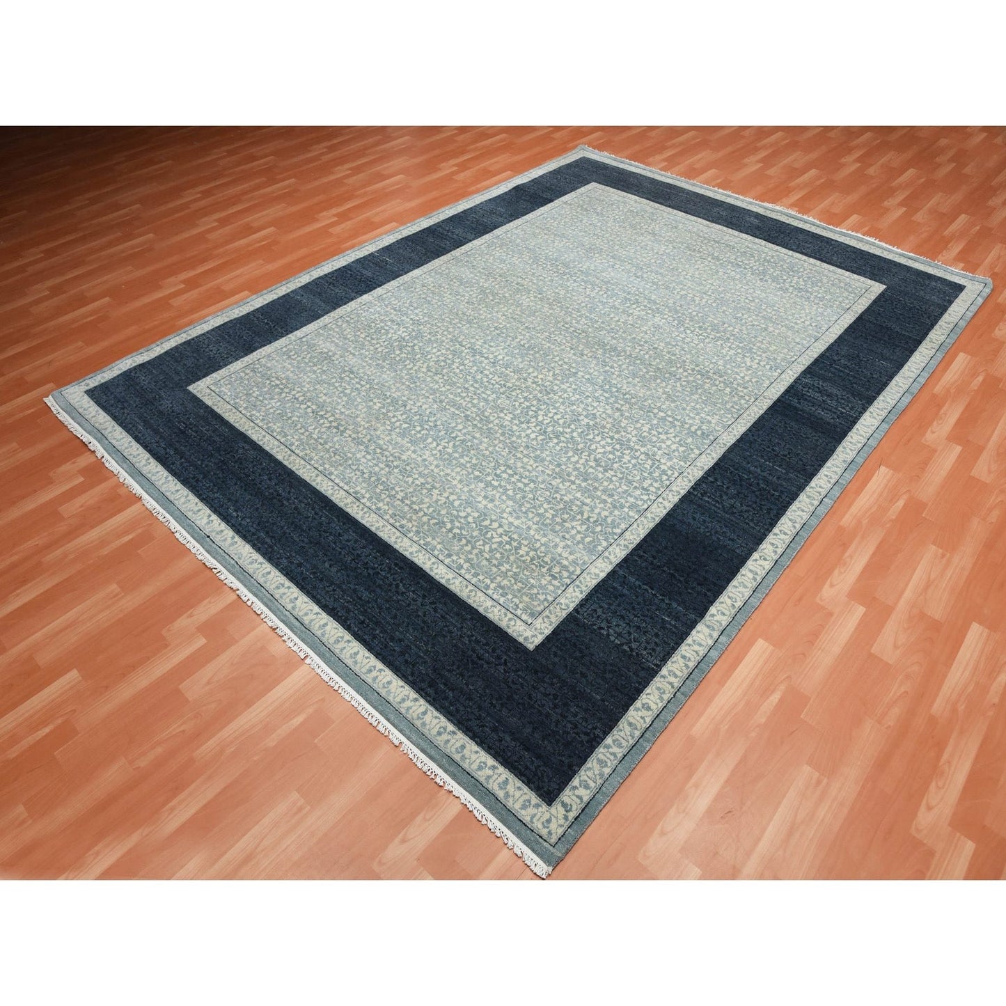 9'X12'3" Blue Modern Design Pure Wool Hand Knotted Oriental Rug