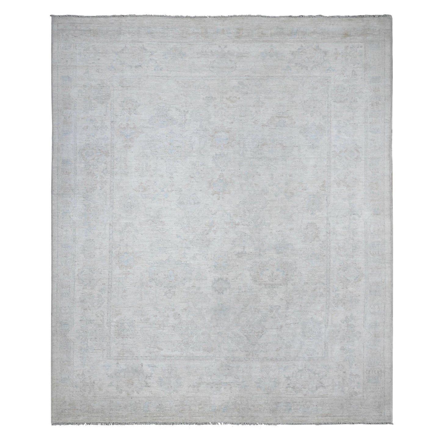 8'3"X9'9" Pacific Pearl White Faded Afghan Angora Oushak Oriental Rug