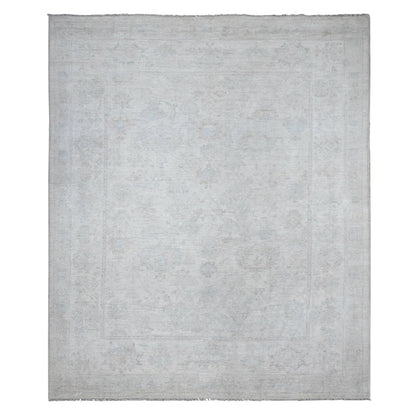 8'3"X9'9" Pacific Pearl White Faded Afghan Angora Oushak Oriental Rug