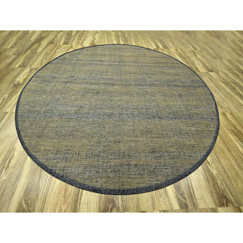 12'X12' Brown Hand Knotted Rug Pure Wool Oxidized Grass Design Round