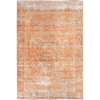 6'1"X9' Orange Overdyed Old Tebraz Distressed Look Wool Hand Knotted Rug