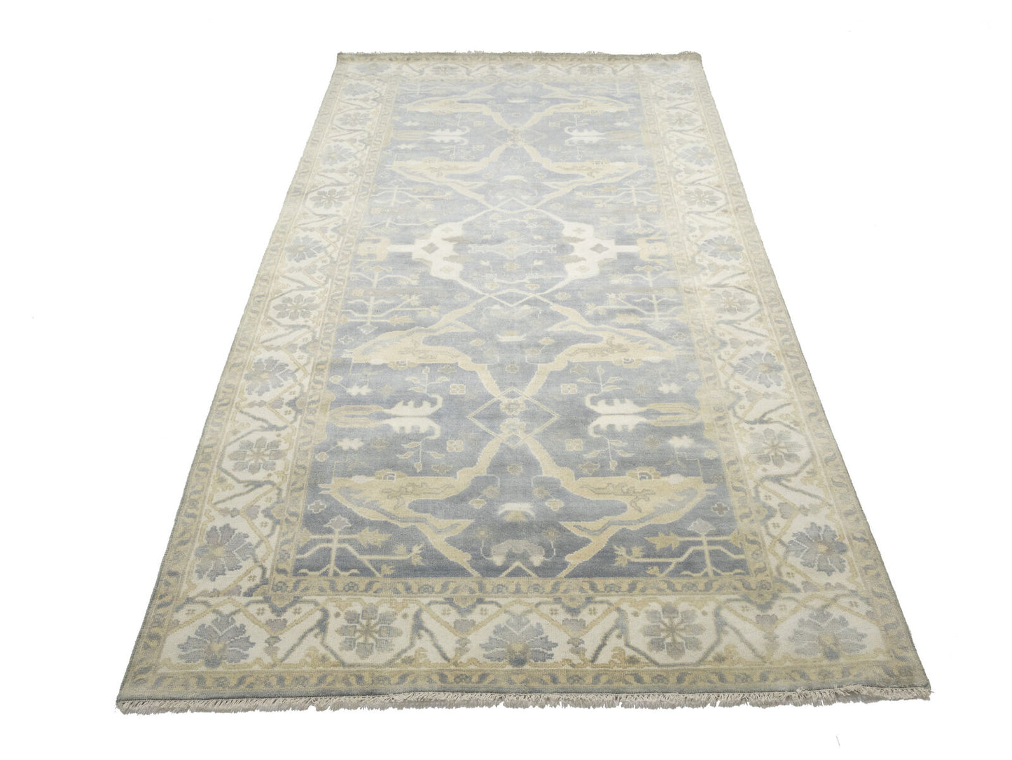 Muted Gray Floral Oushak Oriental Rug Handmade