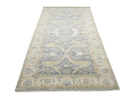 Muted Gray Floral Oushak Oriental Rug Handmade