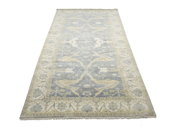 Muted Gray Floral Oushak Oriental Rug Handmade