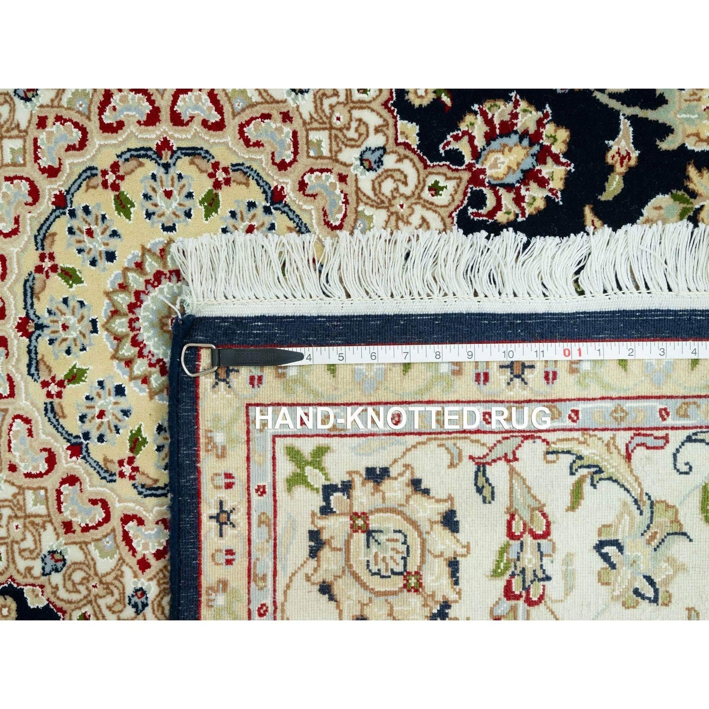 7'X7' Broncos Blue Nain Flower Design Soft Wool Hand Knotted Square Rug