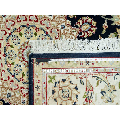 7'X7' Broncos Blue Nain Flower Design Soft Wool Hand Knotted Square Rug