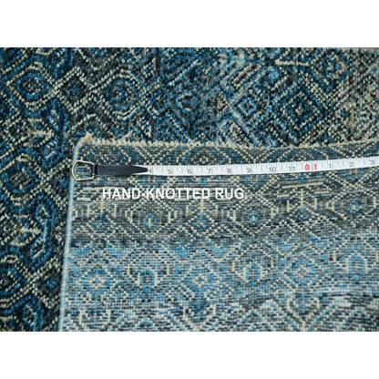 2'8"X8'1" Blue Hand Knotted Kohinoor Repetitive Diamond Wool Runner Rug