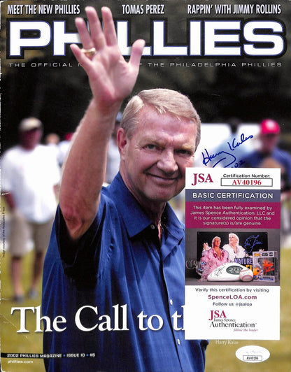 Kalas Harry HOF Signed JSA Inscribed Magazine 8x10 Phillies Photo Cover