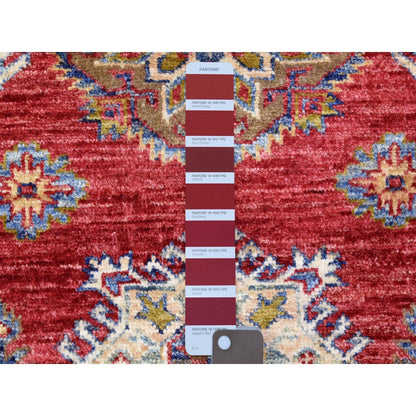3'X11' Red Hand Knotted Wool Super Kazak Geometric Medallion Runner Rug