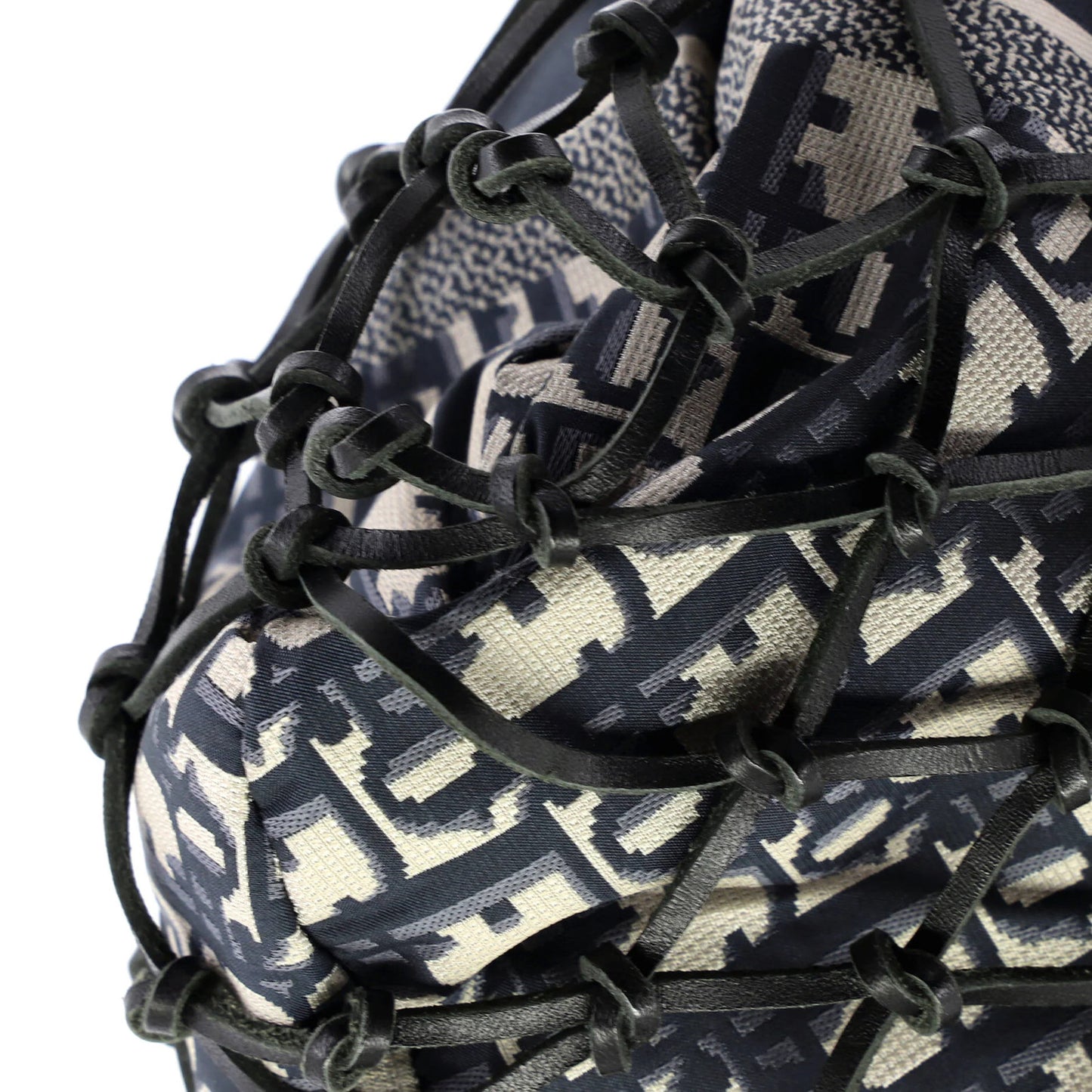 Christian Dior Drawstring Net Tote Diorissimo Canvas And Leather