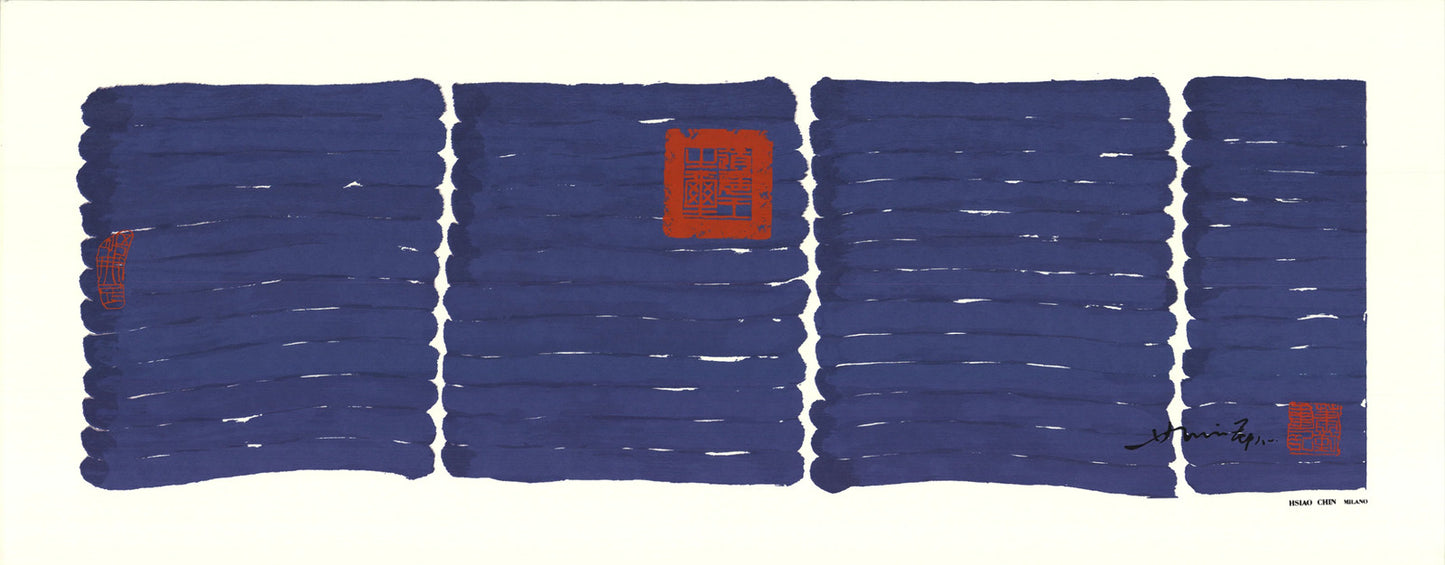 Hsiao Chin Untitled (Blue) " Lithograph Abstract