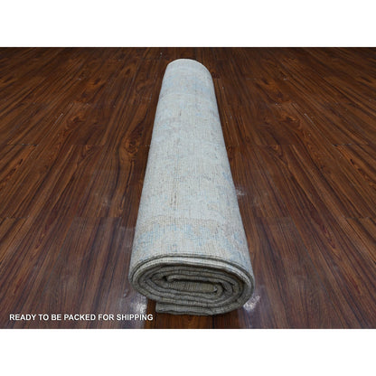 9'X11'9" Silver Gray Hand Knotted Faded Afghan Angora Oushak Oriental Rug