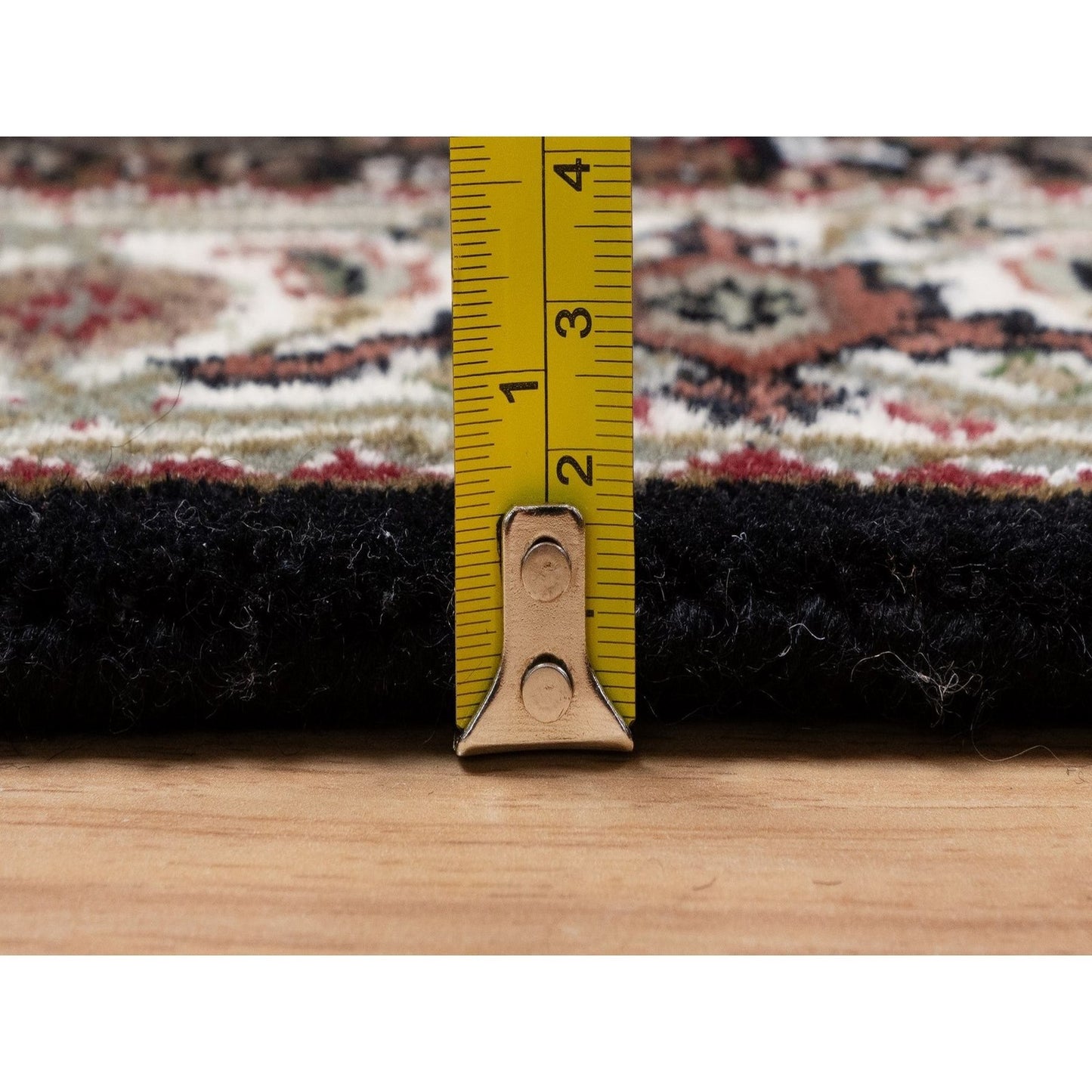 Runner 2'7"x6'9" Black Hand Knotted Rug Tebraz Mahi Medallion Design Wool