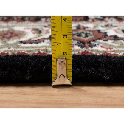 Runner 2'7"x6'9" Black Hand Knotted Rug Tebraz Mahi Medallion Design Wool