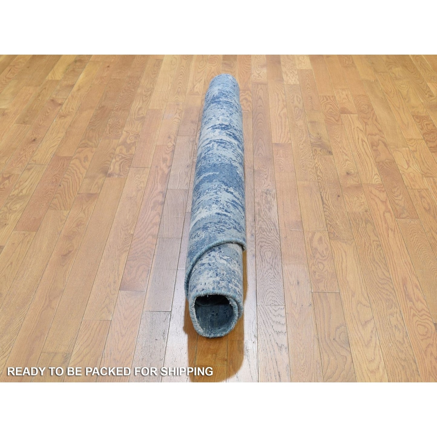 6'2"X6'2" Round Abstract Design Wool And Pure Silk Blue Hand Knotted Rug