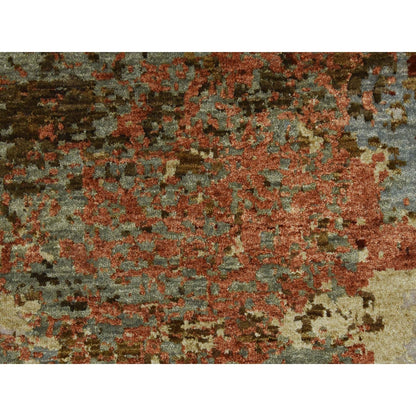 Burnt amber abstract design soft wool hand knotted rug oversized