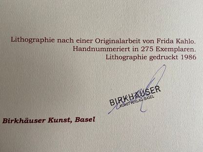 Frida Kahlo Lithograph Coa Numbered By Hand Signed Limited To 275