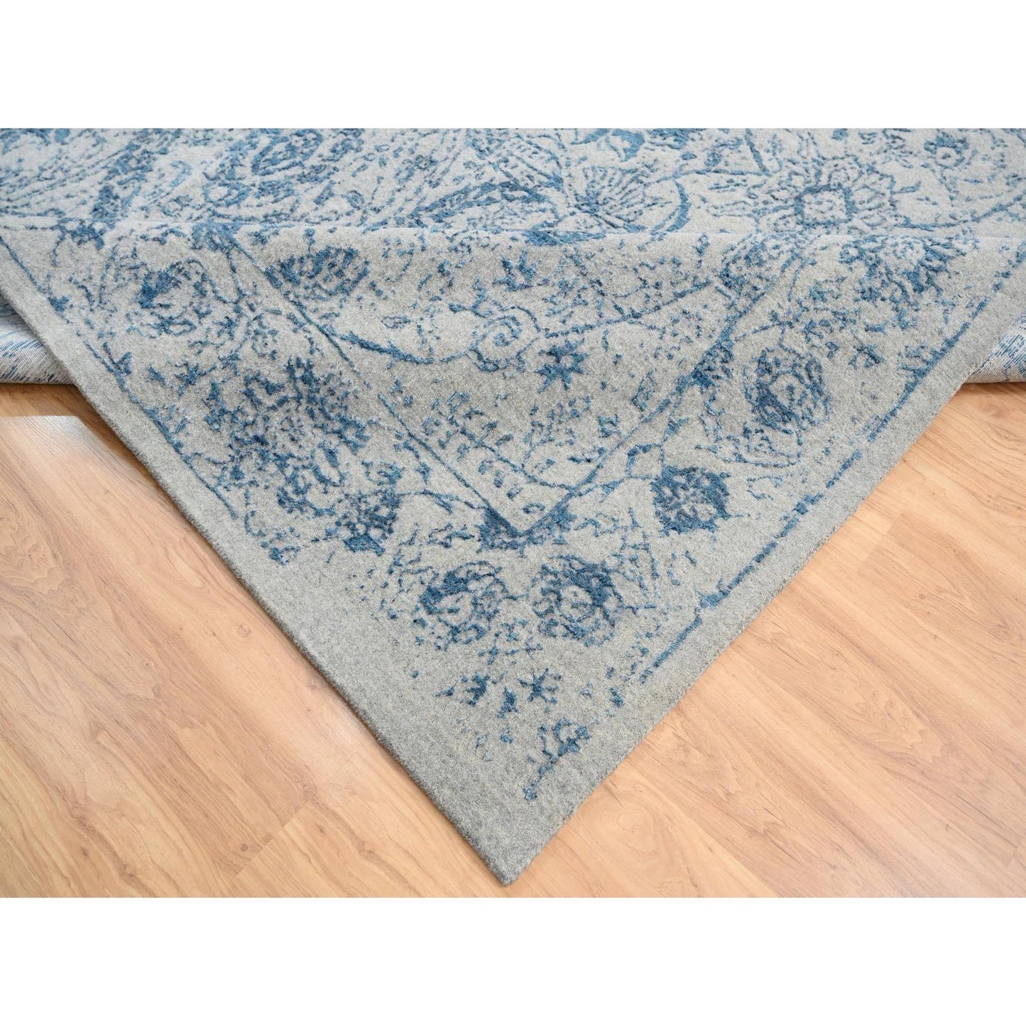 10'X10' Gray Fine Jacquard Wool And Silk Hand Loomed Square Rug