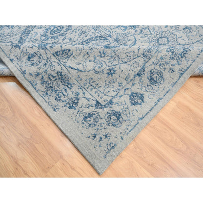10'X10' Gray Fine Jacquard Wool And Silk Hand Loomed Square Rug