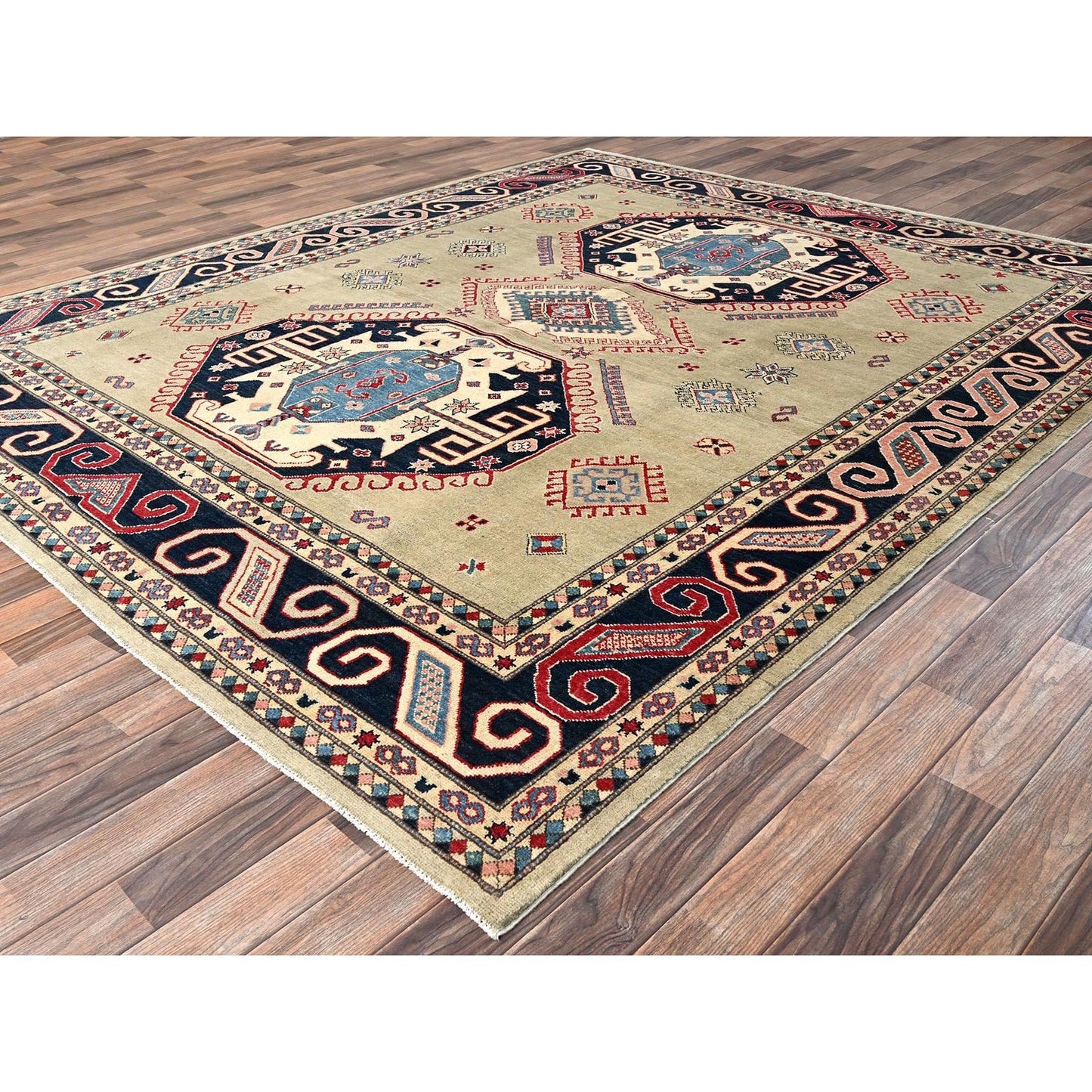 8'X9'7" Pastel Green Afghan Special Kazak Hand Knotted Pure Wool Rug