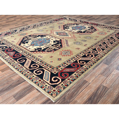 8'X9'7" Pastel Green Afghan Special Kazak Hand Knotted Pure Wool Rug