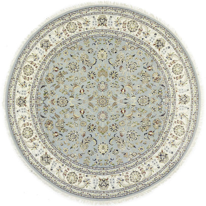 Hand-Knotted Traditional Indo-Nain Floral Round