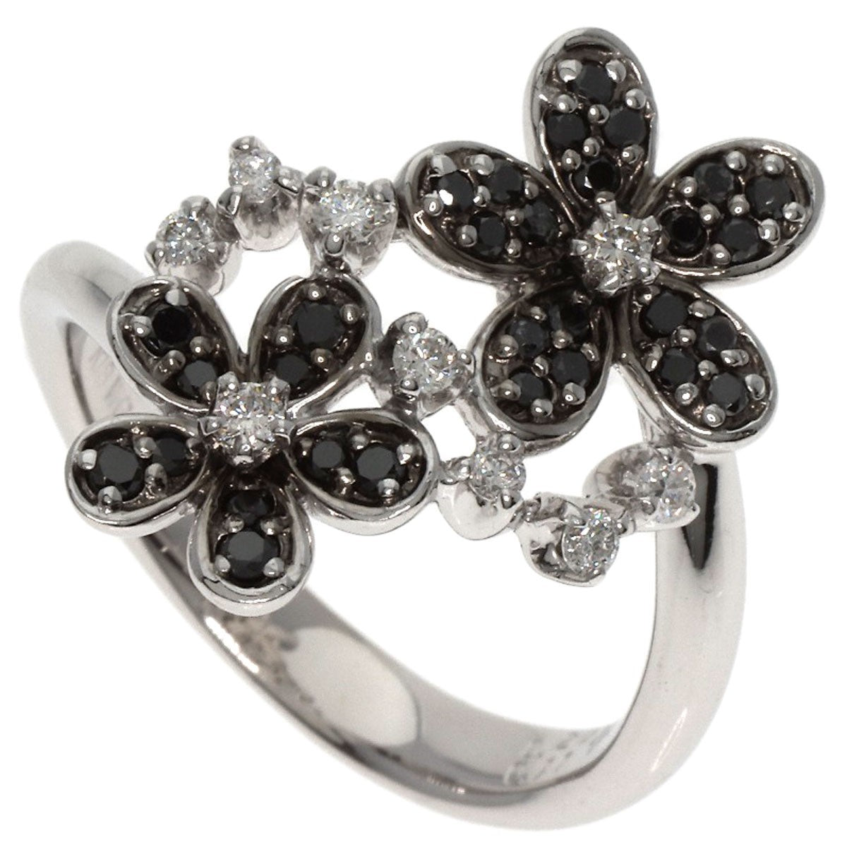 Gold Ponte Vecchio Flower Diamond Black Diamond Ring K18 White