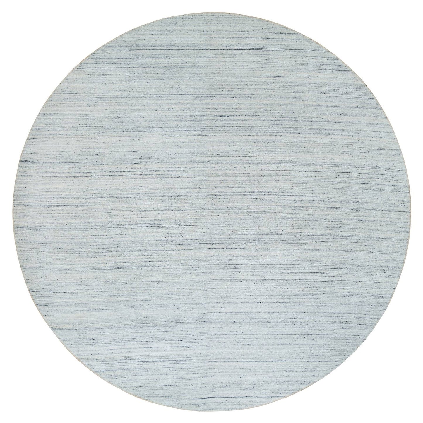 12'X12' Ivory Wool Hand Loomed Plain Modern Striae Design Round Rug