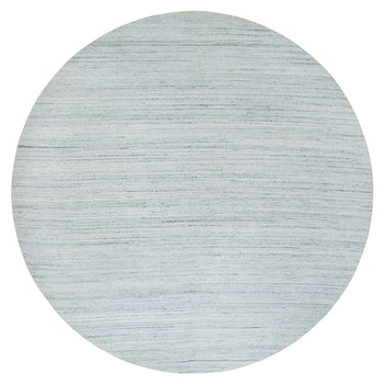 12'X12' Ivory Wool Hand Loomed Plain Modern Striae Design Round Rug