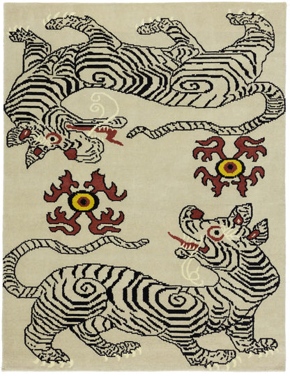 Nepali Tiger Oriental Rug Wool Tribal Modern